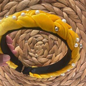 Yellow Braided Headband with Pearls